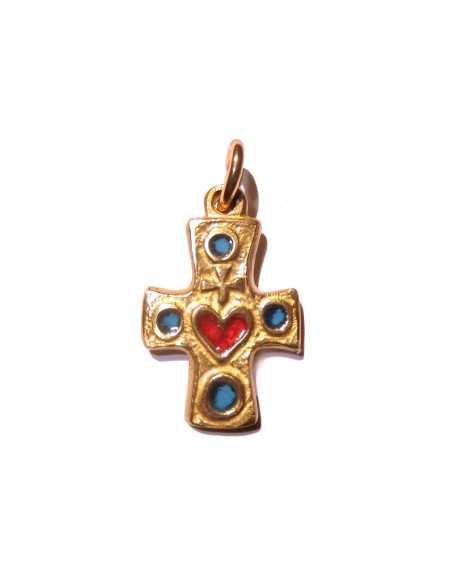 Joli pendentif en bronze émaillé patiné orné d'émaux "grand feu" - 25 x 15 mm
