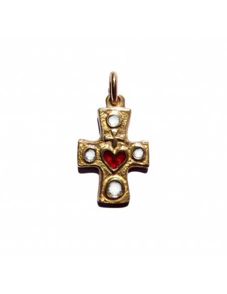 Pendentif croix en bronze émaillé - Sacré-Cœur