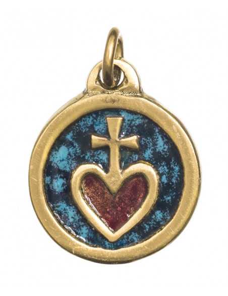 Joli pendentif du Sacré-Cœur en bronze émaillé
