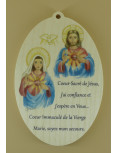 Médaillon en bois - Sacré-Cœur de Jésus et Marie