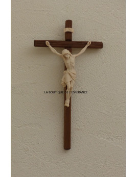 Magnifique crucifix avec Christ en bois sculpté, bois de la croix teinté foncé Christ couleur naturelle.