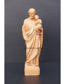 Statue de Saint Joseph avec l'Enfant-Jésus en résine ton bois. Deux tailles 15 et 20 cm
