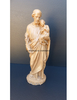 Statue de Saint-Joseph avec enfant de 12 cm dans une boîte cadeau avec marque-page en IT/EN/ES/FR