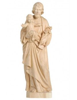 Statue en bois naturel sculptée par des artisans italiens, d'une grande qualité et d'une grande finesse.