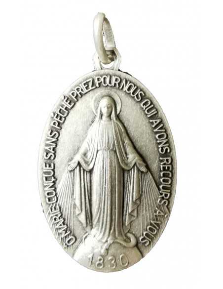 Médaille Vierge miraculeuse en métal argenté 33 mm