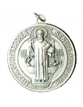 Médaille de Saint Benoît en métal argenté de 25 mm de diamètre