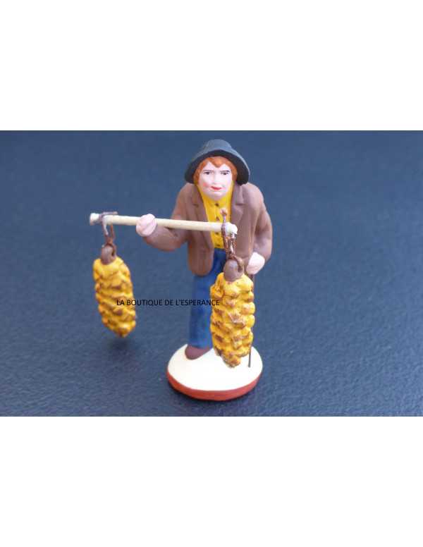Le porteur d'ail - santon provençal en terre cuite de la maison Gateau - 7 cm