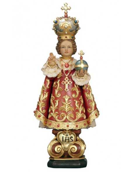 Très belle statue en bois peint représentant l'Enfant Jésus de Prague, sculptée par des artisans du Val Gardena