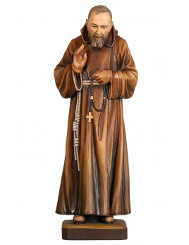 Très belle statue en bois peint représentant le Padre Pio, sculptée par des artisans du Val Gardena.