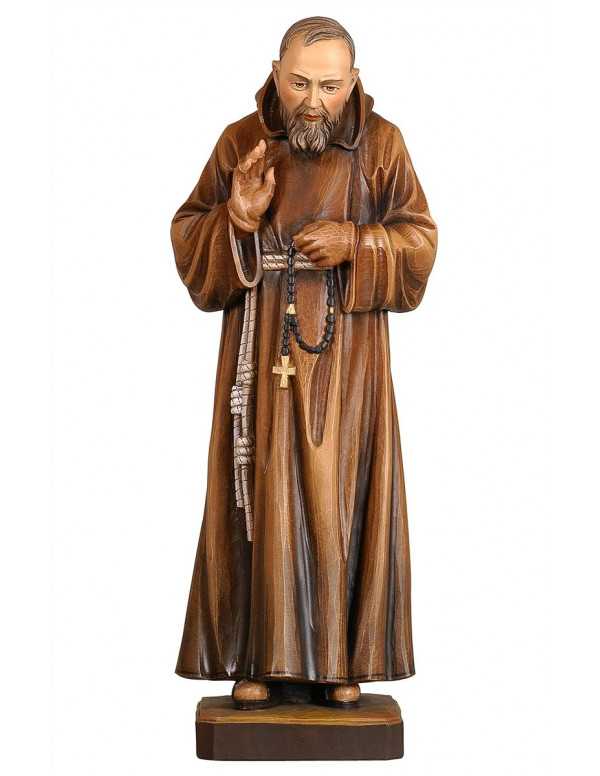 Très belle statue en bois peint représentant le Padre Pio, sculptée par des artisans du Val Gardena.