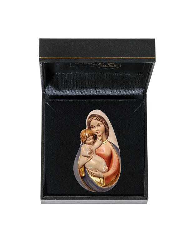 Bas-relief en bois peint - Vierge à l'Enfant