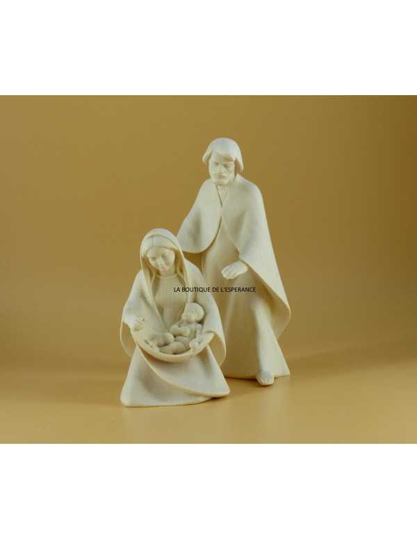Très belle statue de la Sainte Famille en bois naturel de 13 cm