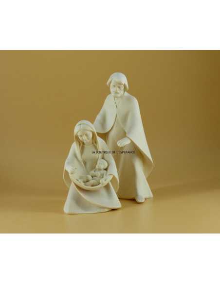 Très belle statue de la Sainte Famille en bois naturel de 13 cm