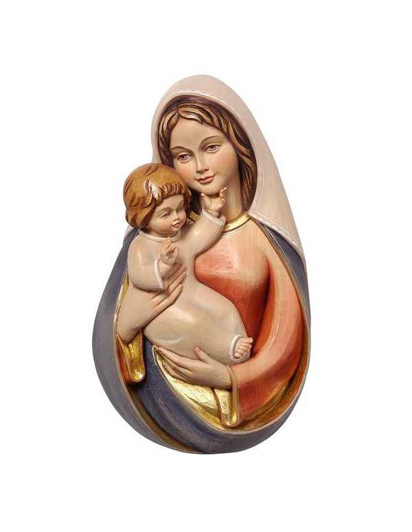 Bas-relief Vierge à l'Enfant en bois peint,...