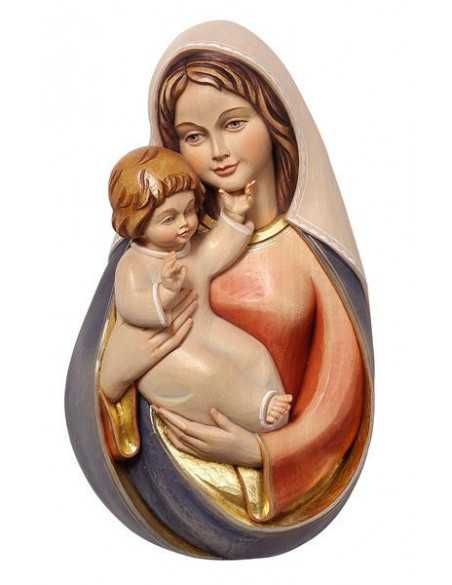 Bas-relief Vierge à l'Enfant en bois peint, avec coffret cadeau
