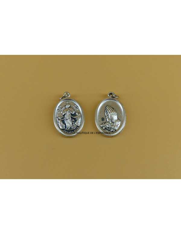 Médaille ovale de 22 mm en métal argenté de Marie qui défait les nœuds