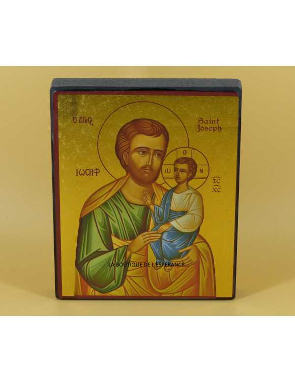 Magnifique icône dorée à la feuille de saint Joseph à l'Enfant réalisée par l'Atelier "Les Clémences"