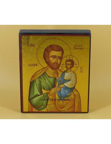 Magnifique icône dorée à la feuille de saint Joseph à l'Enfant réalisée par l'Atelier "Les Clémences"