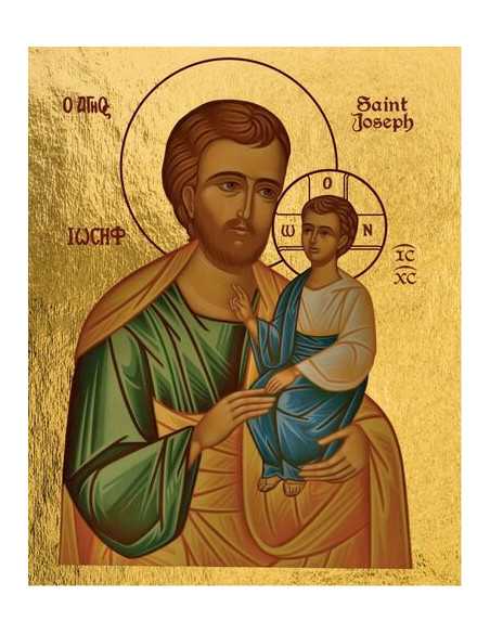 Magnifique icône dorée à la feuille de saint Joseph à l'Enfant réalisée par l'Atelier "Les Clémences"