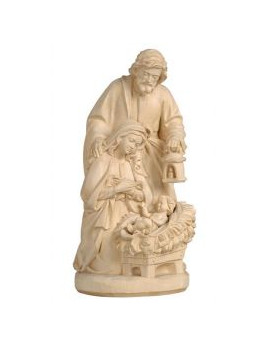 Statue de la Sainte Famille avec l'Enfant Jésus sur la paille de la crèche, en bois sculpté