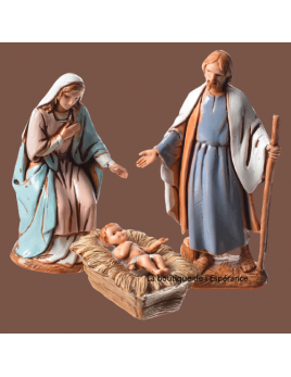 Nativité composée de 3 santons, Marie, Joseph et Jésus en pvc finie à la main