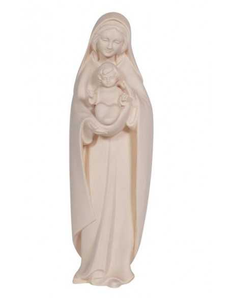 Statue de la Vierge à l'Enfant en bois naturel sculpté