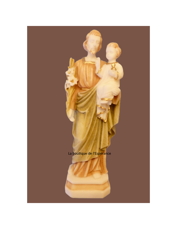 Statue en albâtre colorée de saint Joseph portant l'Enfant Jésus.