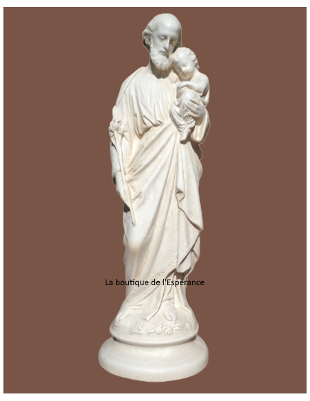 Statue de saint Joseph portant l'Enfant-Jésus, en plâtre statuaire.