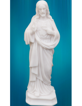 Statue du Sacré-Cœur de Jésus en albâtre blanc de 20 cm
