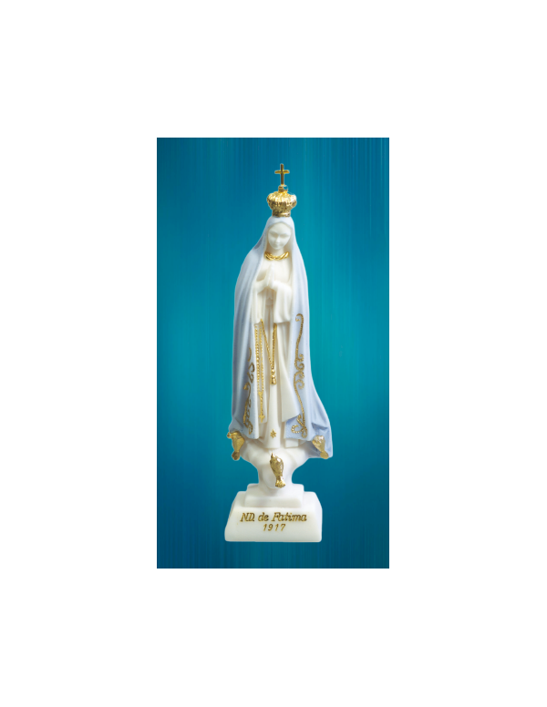 Statue de Notre-Dame de Fatima en albâtre reconstitué et coloré, aux détails très fins