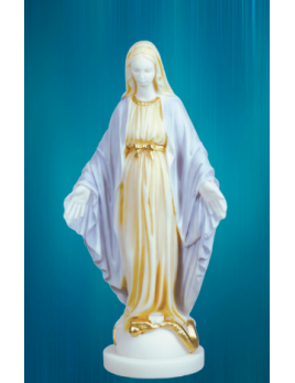 Belle statue de la Vierge miraculeuse en albâtre reconstitué, aux détails très fins.