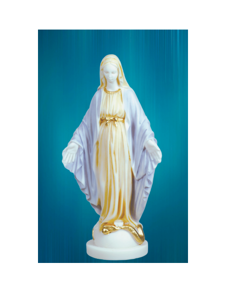 Belle statue de la Vierge miraculeuse en albâtre reconstitué, aux détails très fins.
