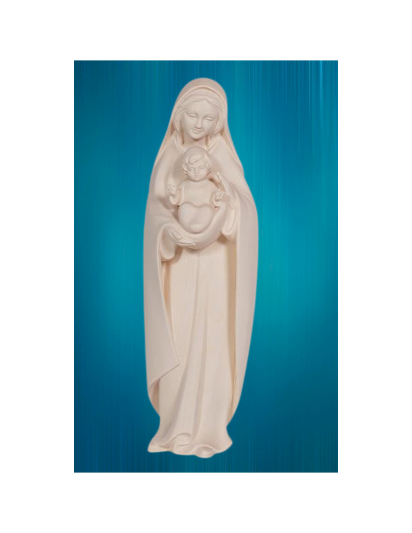 Statue de la Vierge à l'Enfant en bois naturel sculpté