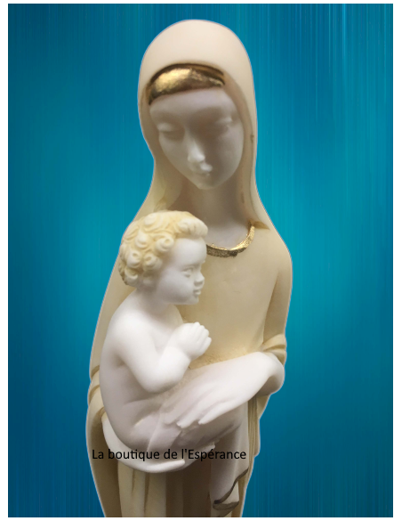 Statue Vierge à l'Enfant Art Déco- albâtre beige et or