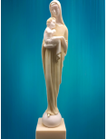 Statue Vierge à l'Enfant Art Déco en albâtre beige et aux contours dorés