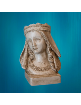 Buste de Notre-Dame de Grasse en résine polychromée et vieillie, imitation pierre.