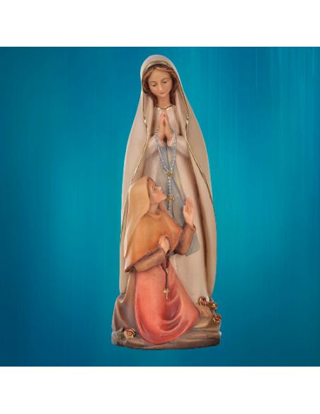 Statue en bois peint de Notre-Dame de Lourdes et sainte Bernadette