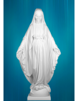 Statue de la Vierge miraculeuse en albâtre reconstitué, aux détails très fins, 50 cm.