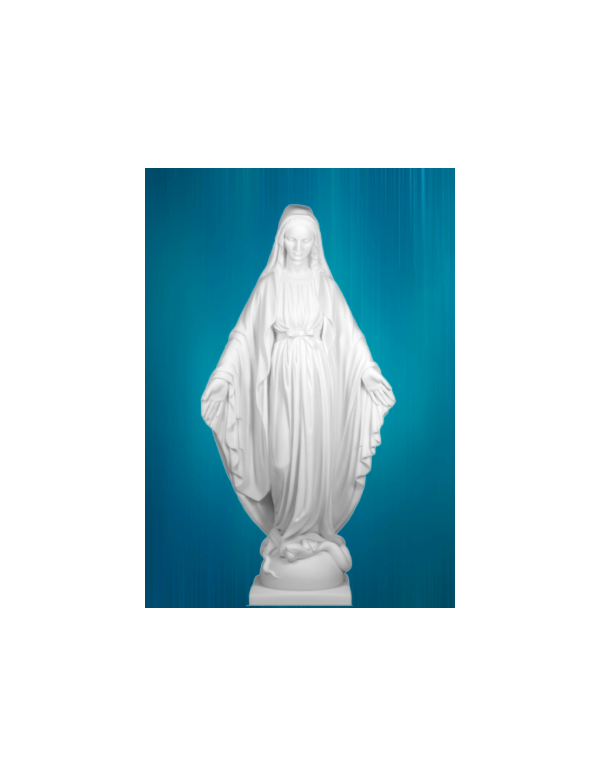 Statue de la Vierge miraculeuse en albâtre reconstitué, aux détails très fins, 50 cm.