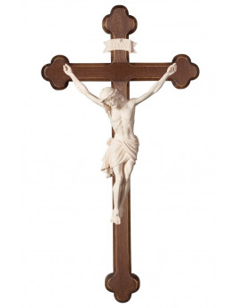 Crucifix trilobé avec Christ en bois sculpté