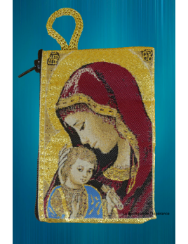 Etui à chapelet en tissus icône Vierge et l'Enfant