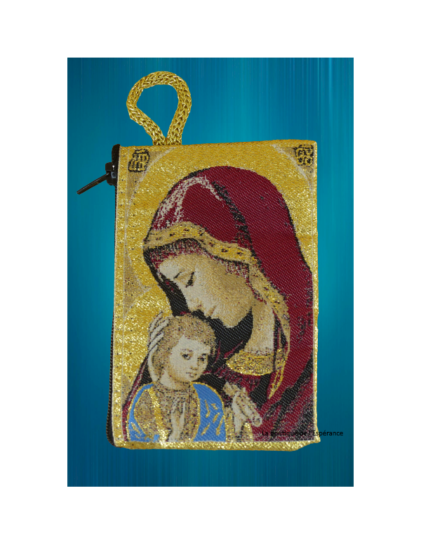 Etui à chapelet en tissus icône Vierge et l'Enfant