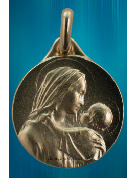 Très jolie médaille de la Vierge et l'Enfant-Jésus en plaqué or 3µ diamètre 18 mm, de fabrication française