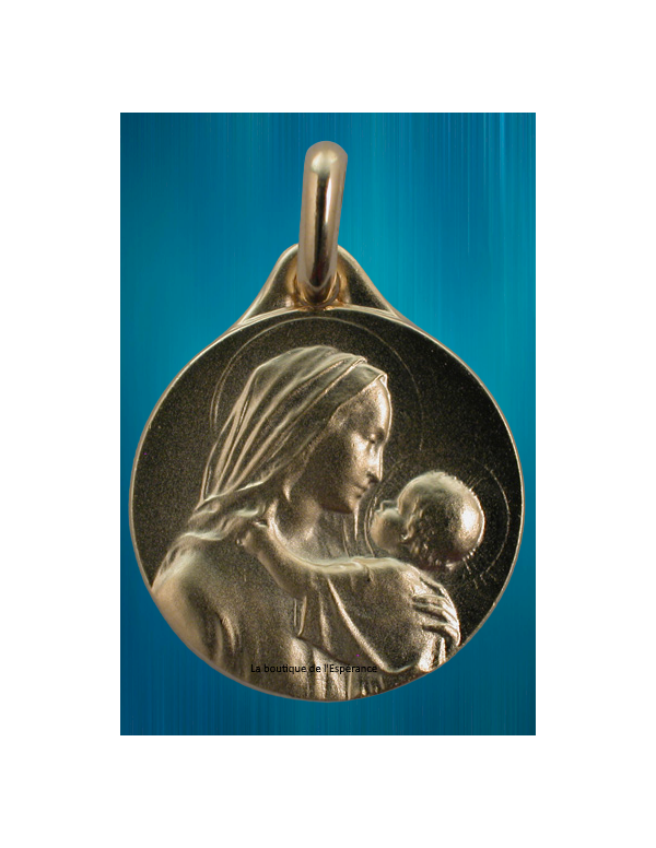 Très jolie médaille de la Vierge et l'Enfant-Jésus en plaqué or 3µ diamètre 18 mm, de fabrication française