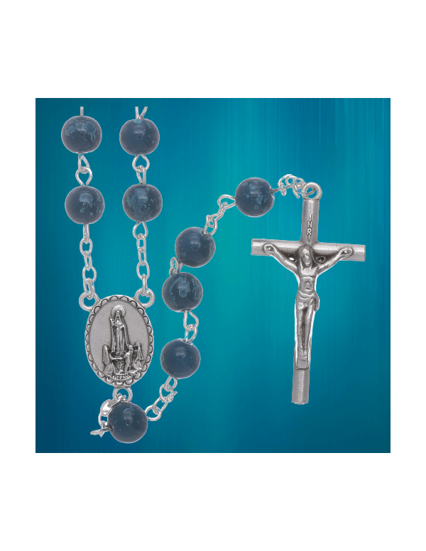 Fatima blue glass rosary with box