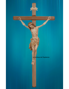Crucifix avec le Christ en bois sculpté et teinté