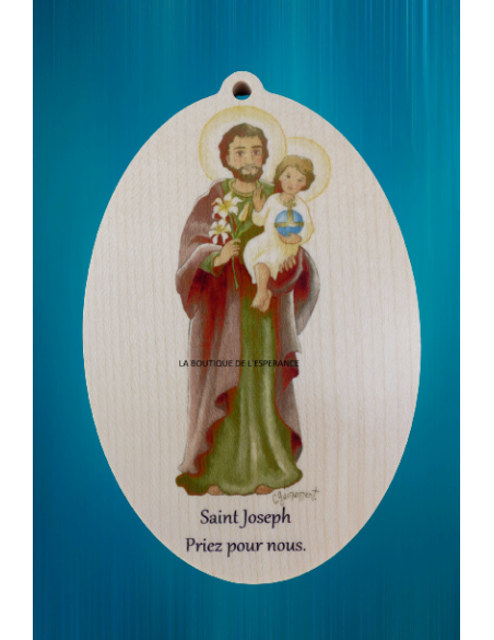 Médaillon de saint Joseph avec l'Enfant-Jésus en bois, à suspendre