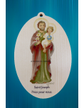 Médaillon de saint Joseph avec l'Enfant-Jésus en bois, à suspendre