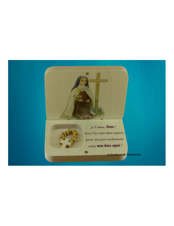 Oratoire de Sainte Thérèse de l'Enfant-Jésus en bois avec dizainier, pour le coin prière.