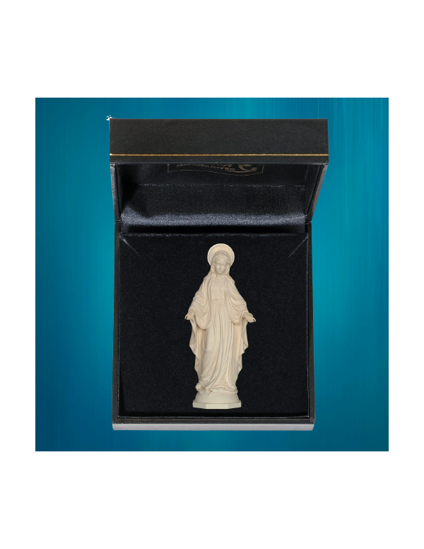 Ravissante petite statue de la Vierge en bois peint ou naturel de 6.5 cm de hauteur avec sa boîte cadeau